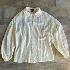 Escada 100% Silk Blouse Size 42 US 10 Ivory Balloon Sleeve Button Up Women's picture