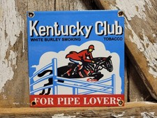 VINTAGE KENTUCKY CLUB PORCELAIN SIGN RARE OLD PIPE TOBACCO HORSE JOCKEY CIGAR picture