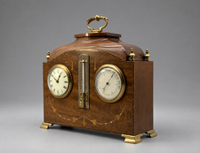 Superb Edwardian Mahogany Marquetry Inlaid Clock, Barometer & Thermometer c.1905 picture