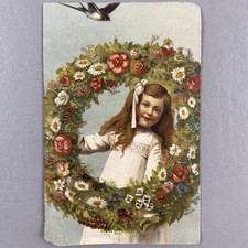 Antique Postcard Little Girl With Floral Wreath Unposted picture