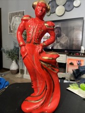 Vintage  Ceramic Bull Fighter Matador Red Gold 16” Tall 6” Wide picture