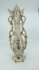 Antique Old Paris Porcelain Vase Floral Gold Gilt Double Handled Reticulated 19C picture