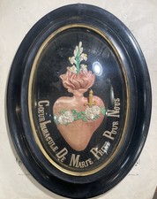 Rare Large Antique French Reliquary Ex Voto Sacred Heart Mary Domed Glass c1880 picture