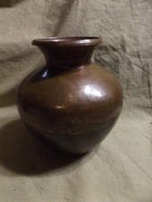 Primitive Antique Early 19th C Dovetailed Hammered Copper Vase 6x6