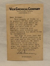 Antique Vick Chemical Company Greensboro Letterhead Rent/Advertising Agreement picture