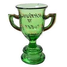 GALESBURG IOWA IA Antique GREEN Depression Glass Souvenir TRINKET TROPHY picture