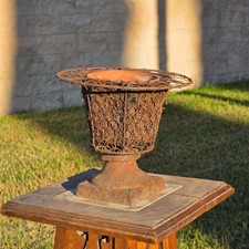 Vintage Wire Urn Planter Rusty Basket Footed Garden Decor Moss Terracotta Pot picture