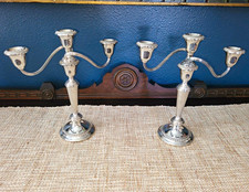 2 Gorham Vintage Silverplated 3-Arm Candle Holders, Convertible picture