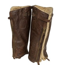 Rare 1930s–40s Shearling-Lined Leather Aviation or Motoring Gaiters Size 10 picture