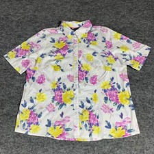 Chadwicks Top Womens 18 W White Floral Button Up Short Sleeve Elegant Shirt New picture