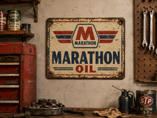 Vintage Look Marathon Oil Gas Sign - 10x14 PVC with Holes for Hanging picture