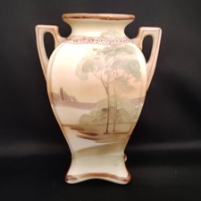 Antique Morimura Brothers Nippon Two Handled Vase Hand Painted Pastel Landscape picture
