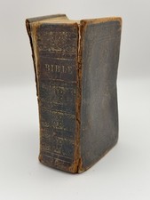 1844 Holy Bible KJV – S. Andrus & Son Hartford – Leather Pocket 32mo w/ Plates picture