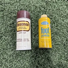 RARE vintage 1970s DESENEX foot powder spray CAN & Dr. Scholls Foot Powder picture