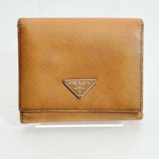 Prada Saffiano Leather Tri-fold Wallet Brown Triangle picture