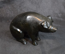 Vintage Wooden Pig Sculpture Solid Wood Hand-Carved Figure Unique Folk Art picture