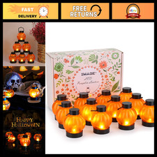 IMAGE Pumpkin Tea Lights, Battery Operated Flickering LED Candles 12 Pack picture