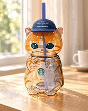 2026 New Starbucks Singapore x Mofusand Collection Cat Shaped Glass Cup Tumbler picture