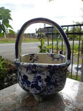 Japan Blue White Antique Primitive Porcelain Basket Staples plz Help Identify picture
