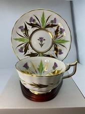 Vintage Rare Royal Chelsea 333A Scottish Thistle Teacup Saucer Gold Gilt England picture