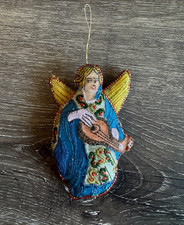 Vintage Embroidered Cloth Angel Christmas Holiday Ornament picture