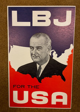 1964 LBJ For The USA Campaign Poster Window Placard DNC Art Press Cardboard EX picture