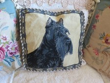 French Chic Aubusson style Needlepoint Pillow Black SCOTTISH TERRIER 16