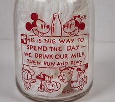 Vtg Rare 1948 Disney McDonald Farm Milk Bottle One Pint Mickey Mouse Wakefield picture