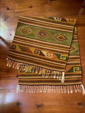 Vintage Zapotec Mexican Wool Kilim Rug Oaxacan 63” L  W/ Fringe x 27-3/4” W picture