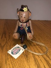 Vintage 1999 Ganz Cottage Collectibles Toy Carved Wooden Bear ‘Edward’ Pull Toy picture