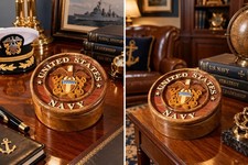 RARE 1999 HANDCRAFTED U.S. NAVY KOA WOOD PUZZLE BOX WONDERSTRUCK WORKSHOPS NEW picture