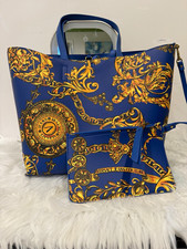 Versace Jeans Couture Blue/Gold Baroque Faux Leather Zip Tote w/ Pouch picture