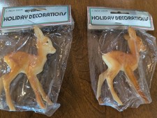 Two Vintage New 3-inch Deer Holiday Decorations Plastic 1978 picture