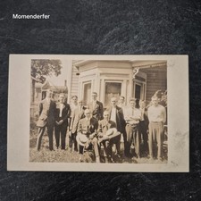 Antique RPPC 12 Young Men Suits Straw Boaters Victorian House AZO c1910s Photo picture
