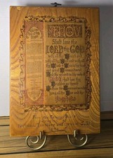 Antique 1894 Religious Lithograph Wood Plaque Ten Commandments Judd Family Bible picture