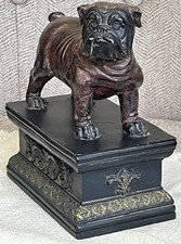 BURTON+BURTON Vintage Brown Bulldog Statue Figurine Fleur de Lis Base, Door Stop picture