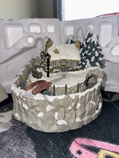 1990s THOMAS KINKADE STONEHEARTH HUTCH WATERFALL Fountain seasonal Christmas picture