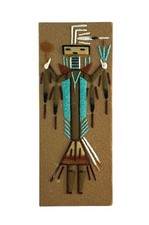 Vintage Native American Sand Painting Arrow People Bow Protection Plaque 10” picture