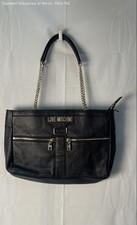 Love Moschino Black Pebbled Leather Shoulder Bag Satchel Gold Silver Hardware picture