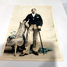 Antique Cabinet Card Style Photo Gilded Age Dapper Man Cane Watch Fob 5x7 picture