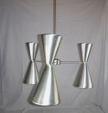 Vtg Mid Century Modern Litecraft 3 Arm Hourglass Cone Aluminum Light Fixture picture