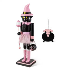 18.25 In. H Halloween Wood Pink Cat with Ornament Nutcracker picture