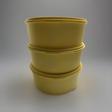 Vintage Tupperware Yellow Servalier 1204-13Base & Lid Storage Canisters Lot of 3 picture