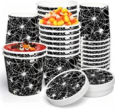 50Pcs Halloween Paper Soup Container with Lids 12Oz Black Spider Web Paper Food picture