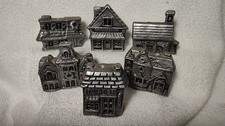 Set of 6 Vintage Carson Christmas Village Pewter Buildings Dual Sided picture