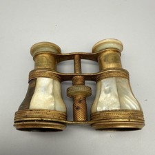 Antique Victorian J. Whitehouse London Opera Glasses Mother of Pearl Brass Gilt picture