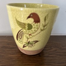 Mid-century Barbara Willis California Pottery 7.5”  Planter Vase Yellow w/Bird  picture