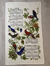 Vintage 1973 Fallani & Cohn Tea Towel Linen Calendar Tea Towel Birds picture