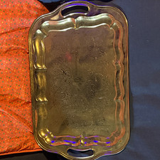Vintage Irvinware Chrome Handled Serving Tray Rectangular Etched Floral USA picture
