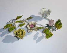 VINTAGE ITALIAN TOLE PAINTED METAL ROSES ON BRANCH CANDLESTICK HOLDER picture